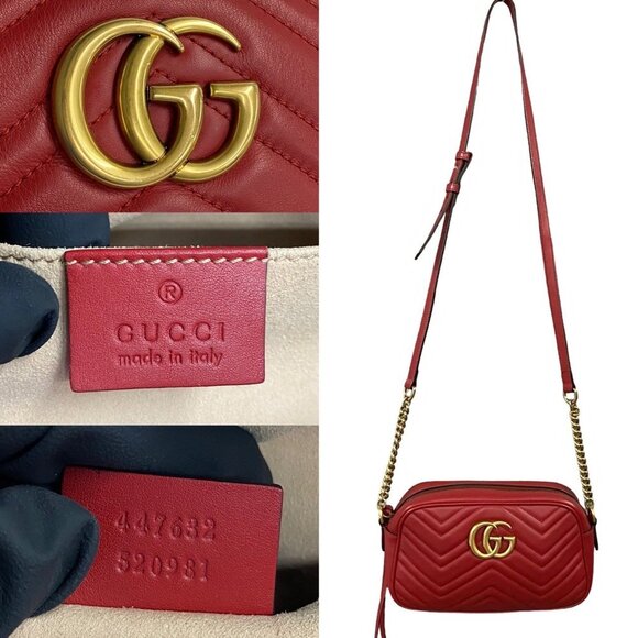 GUCCI Red Leather GG Marmont Shoulder Bag - Picture 3 of 9